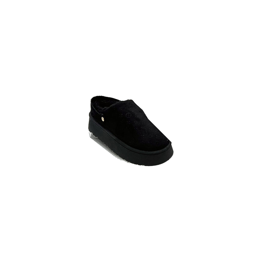 Quatrefoils Faux-Fur Clog Slipper (BLACK)