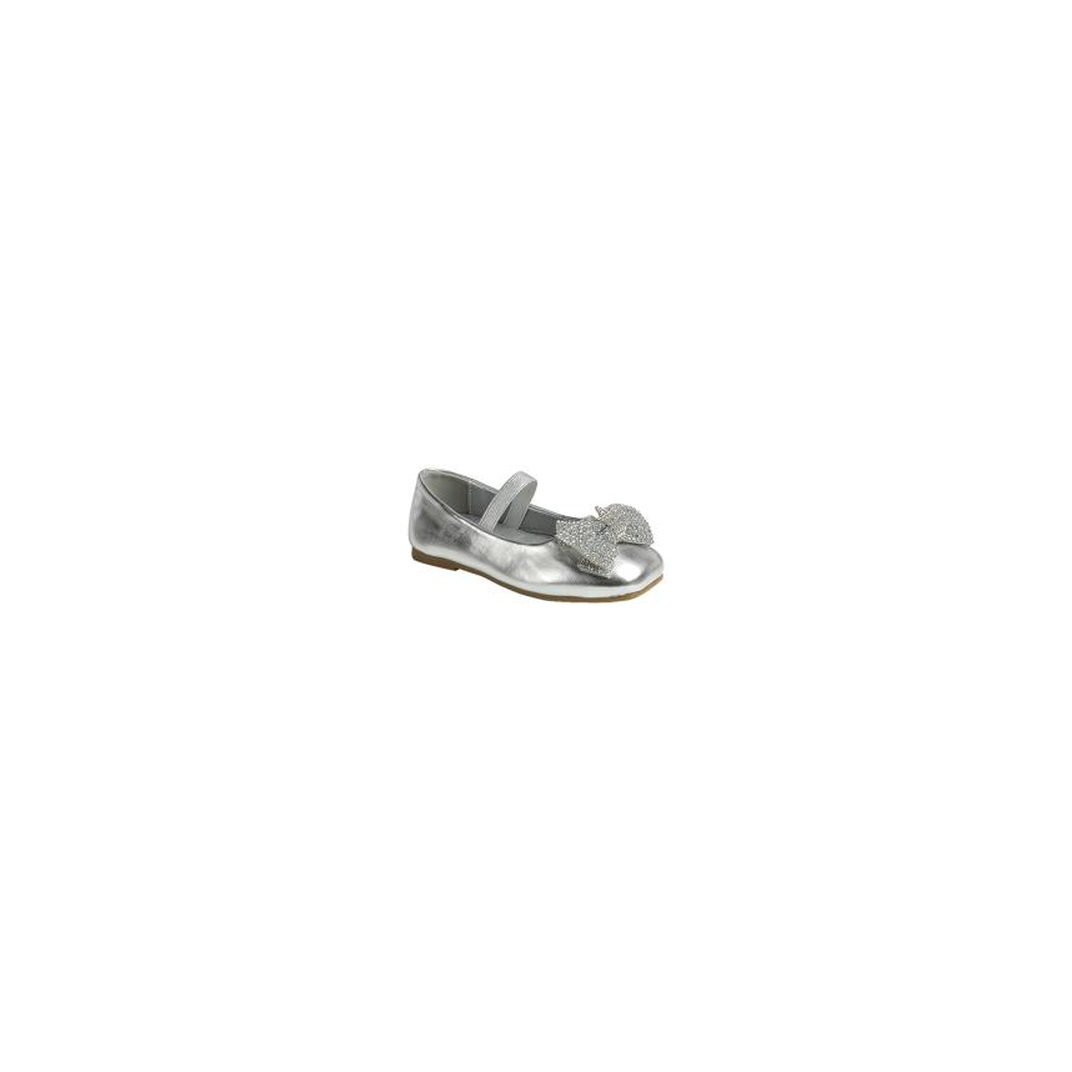 Rhinestone Bow Patent Toddler Flat (SILVER)