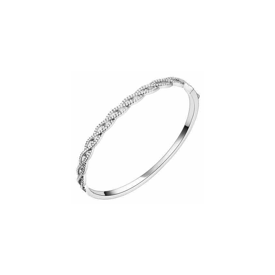 Rhodium Plated w/Clear CZ Twist Bangle