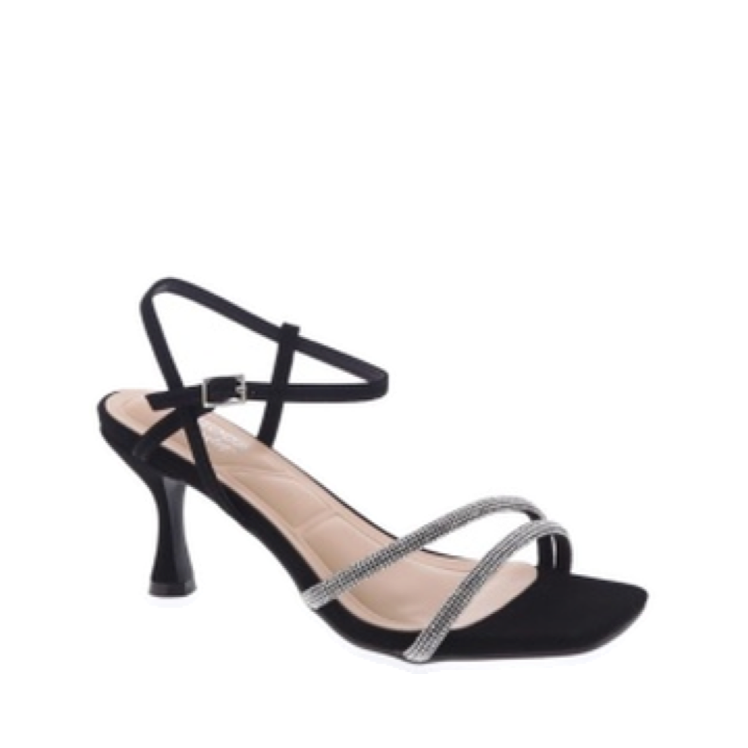 Rhinestone Rope Straps Kitten Heel (BLACK)