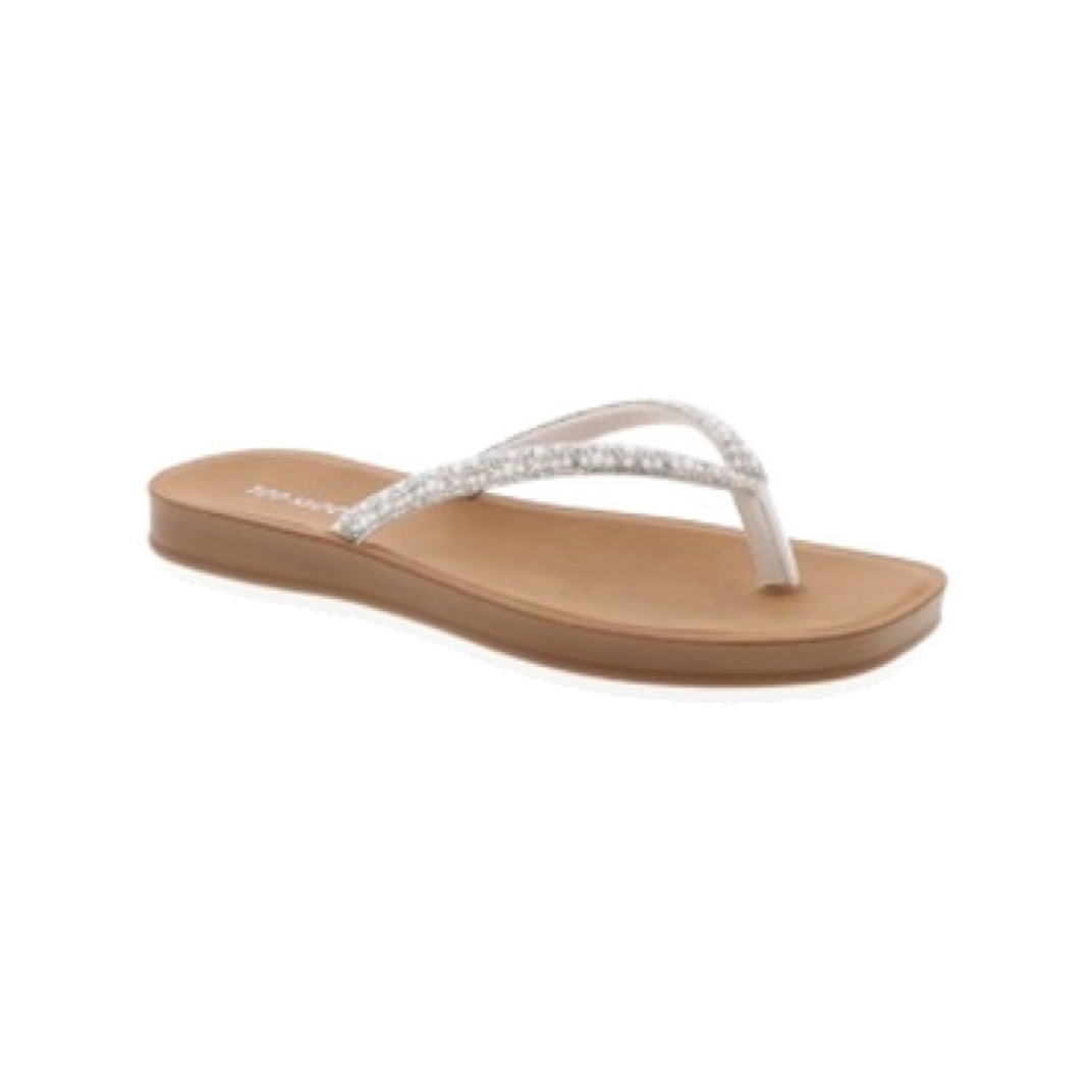 Slim Rhinestone Strap Flip-Flop Sandal (WHITE)
