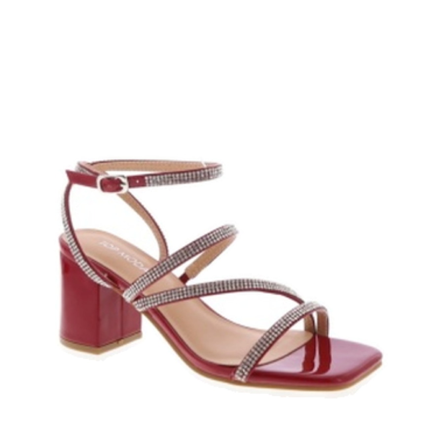 Rhinestone 3Strap Dressy Sandal (RED)