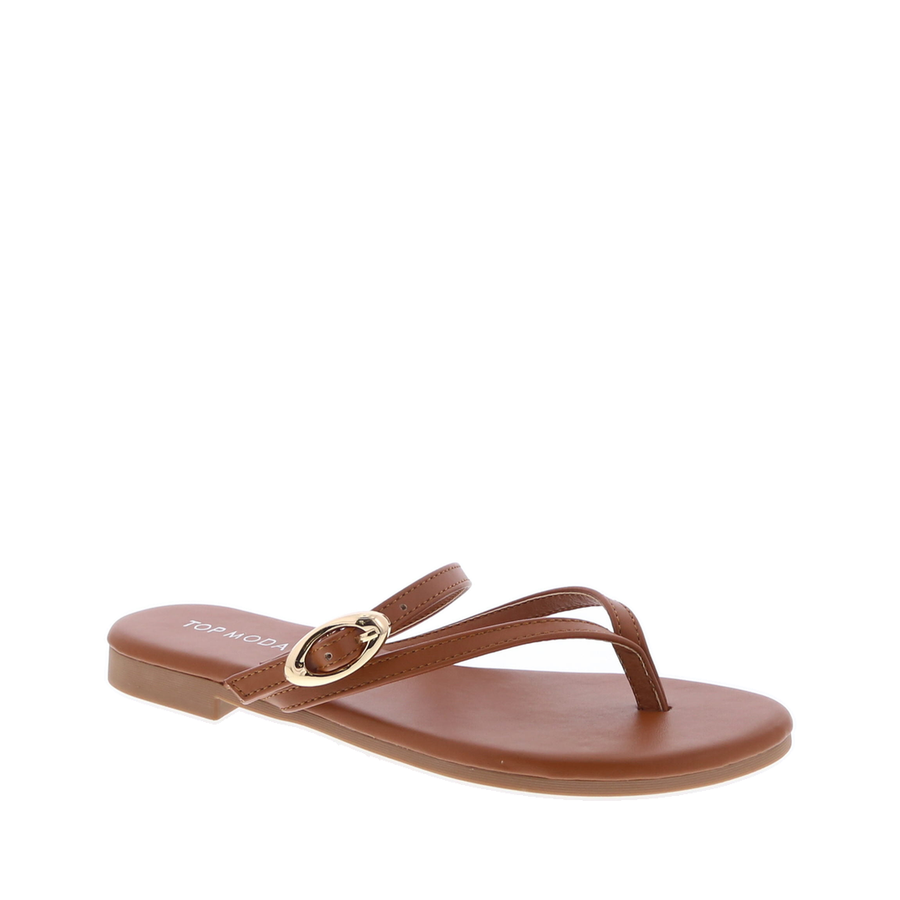 Slim Strap Buckled Flip-Flop Sandal (TAN)