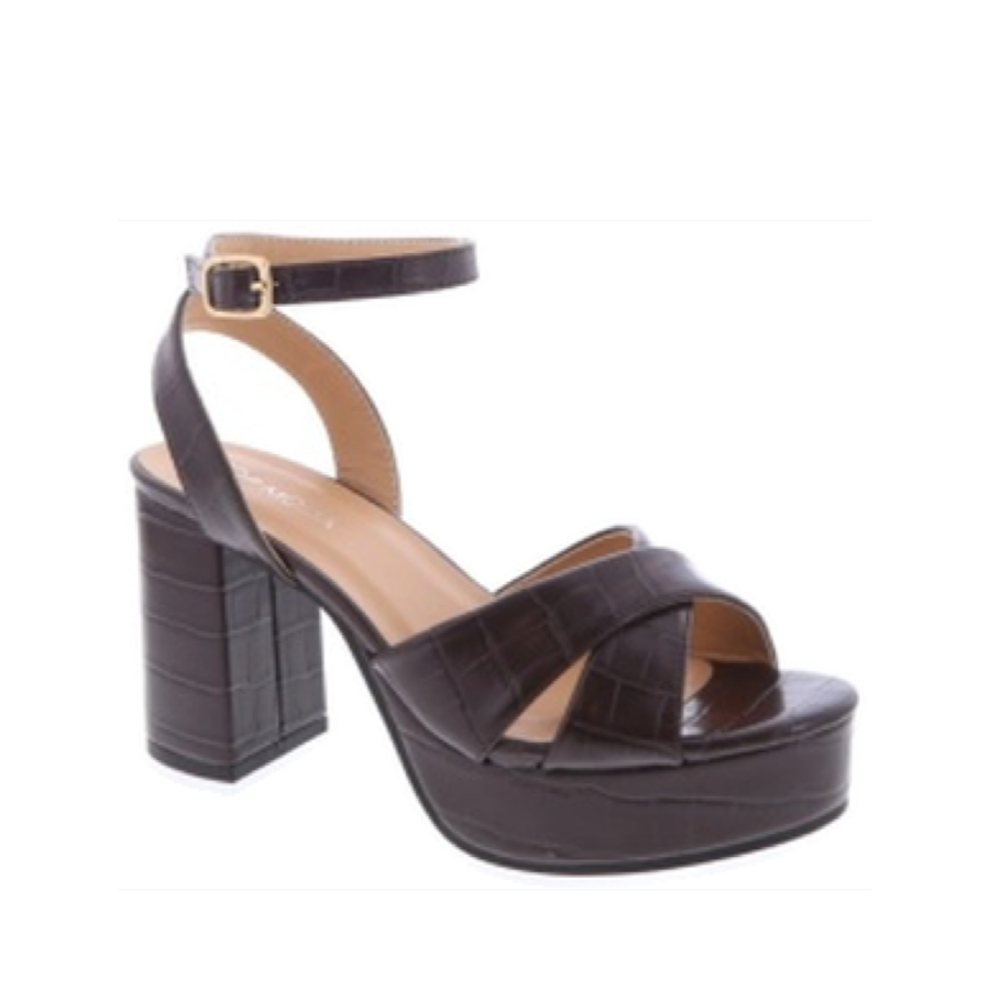 Croc-Textured Platform Dress Sandal (BROWN CROC)