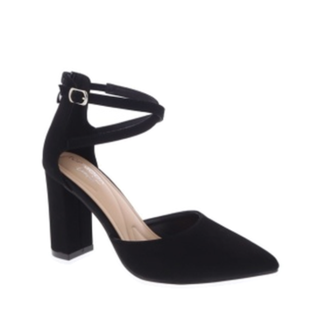 Cross Ankle Strap Pointed Pump (BLACK)