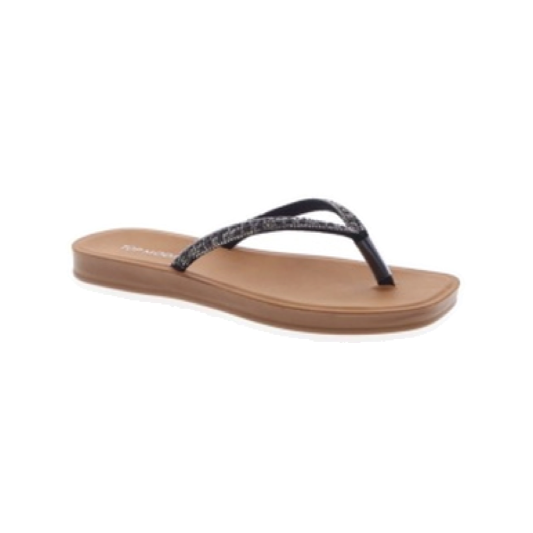 Slim Rhinestone Strap Flip-Flop Sandal (BLACK)
