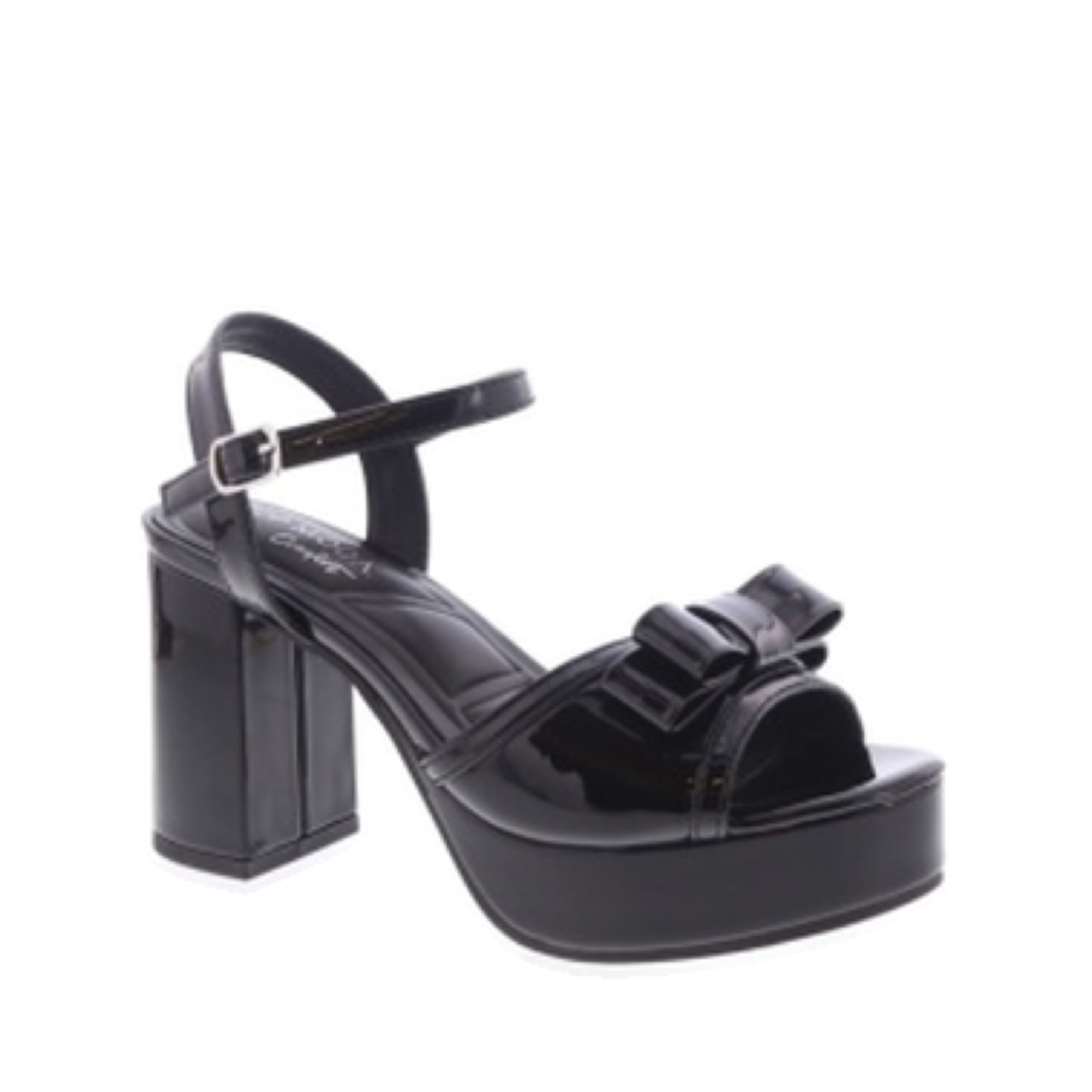 Bow Peep-Toe Platform Dress Sandal (BLACK)
