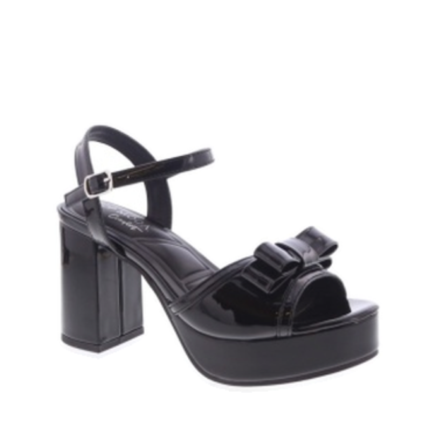 Bow Peep-Toe Platform Dress Sandal (BLACK)