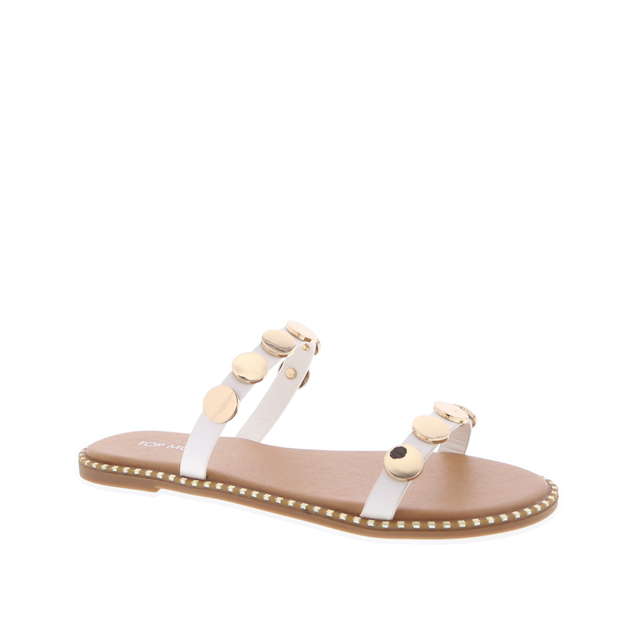 2Slim Strap Metallic Circle Accent Sandal (WHITE)