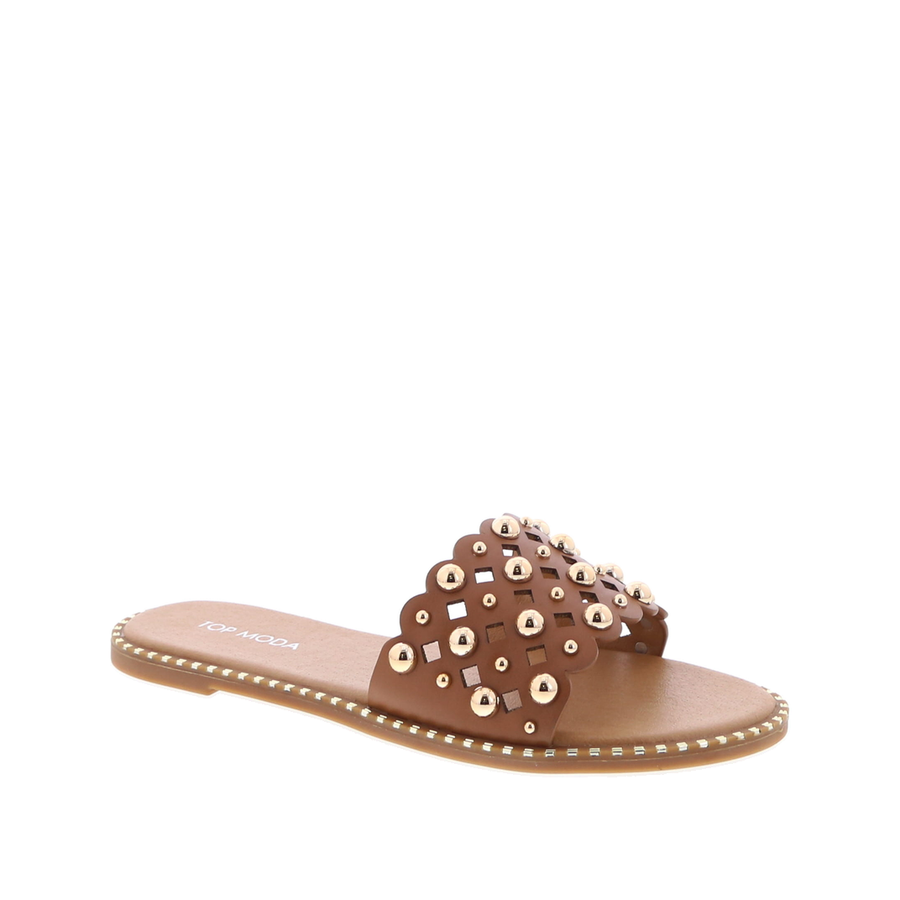 Metallic Rivet Accent Cut-Out Slide (TAN)