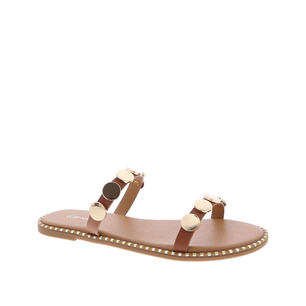 2Slim Strap Metallic Circle Accent Sandal (TAN)