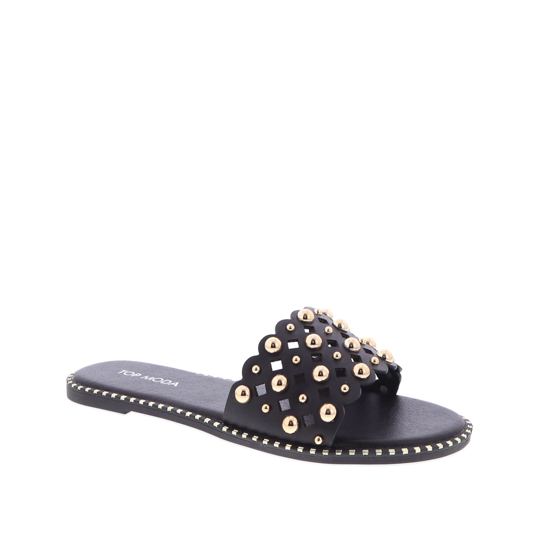 Metallic Rivet Accent Cut-Out Slide (BLACK)