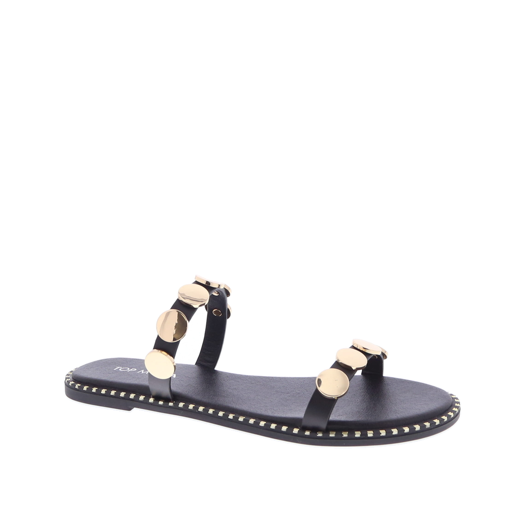 2Slim Strap Metallic Circle Accent Sandal (BLACK)