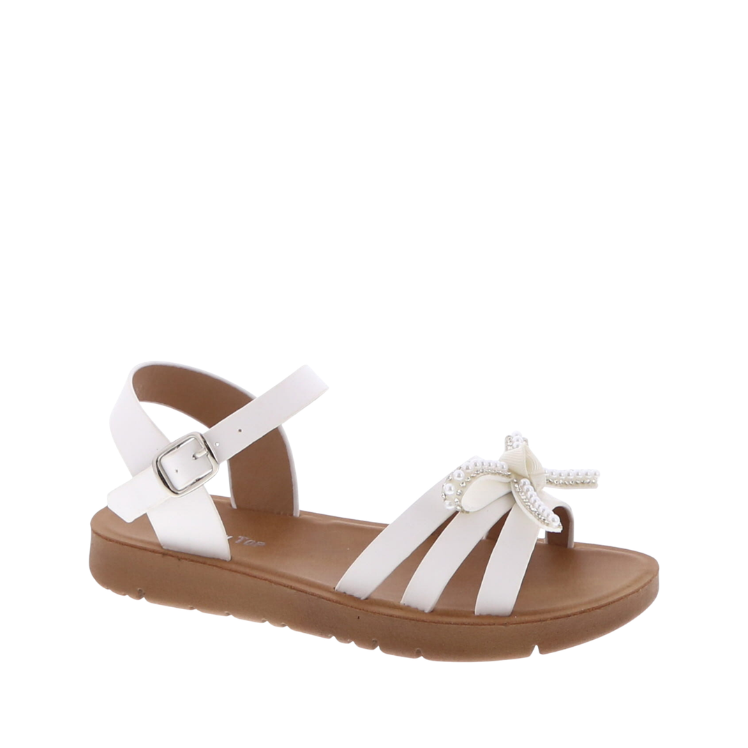 Mini Pearled Bow Buckled Kids Sandal (WHITE)