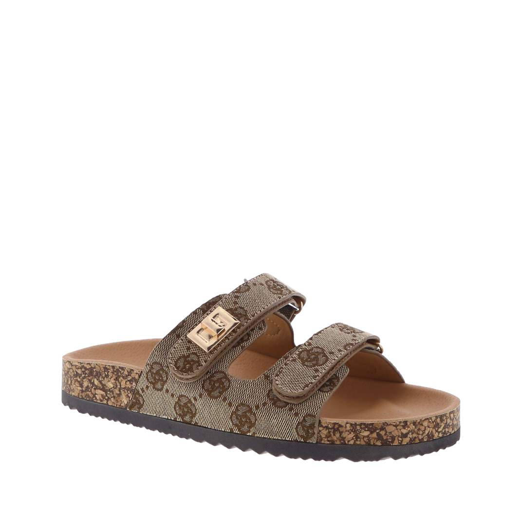 Patterned Double-Strap Slide Sandal (TAN)