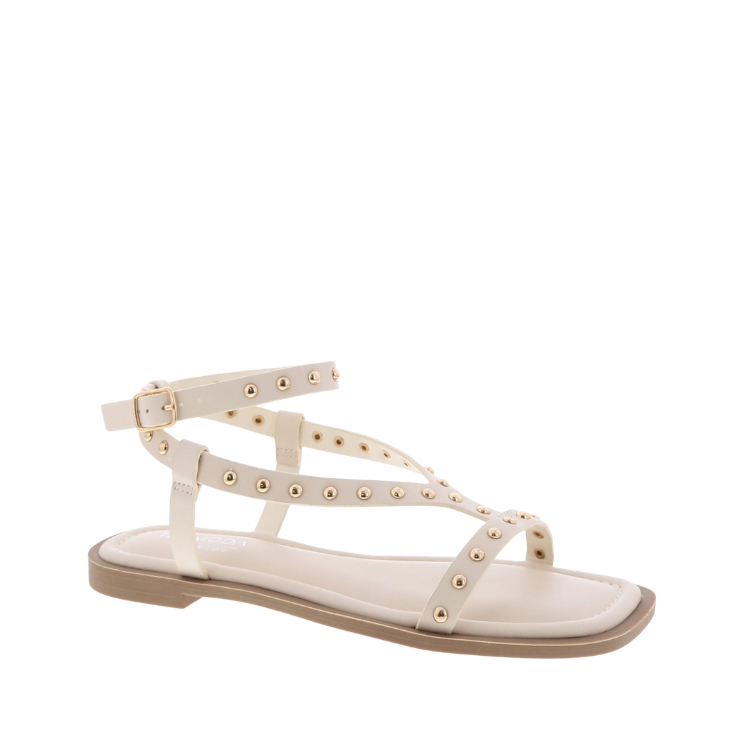 Studded Straps Buckled Sandal (IVORY)