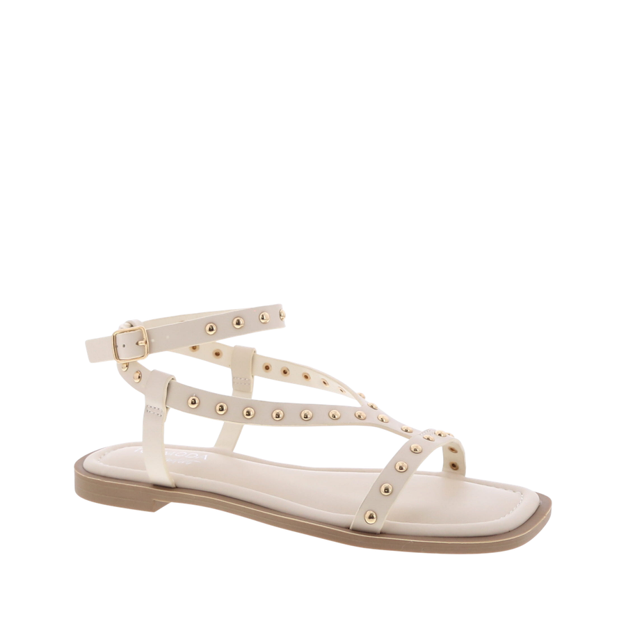 Studded Straps Buckled Sandal (IVORY)