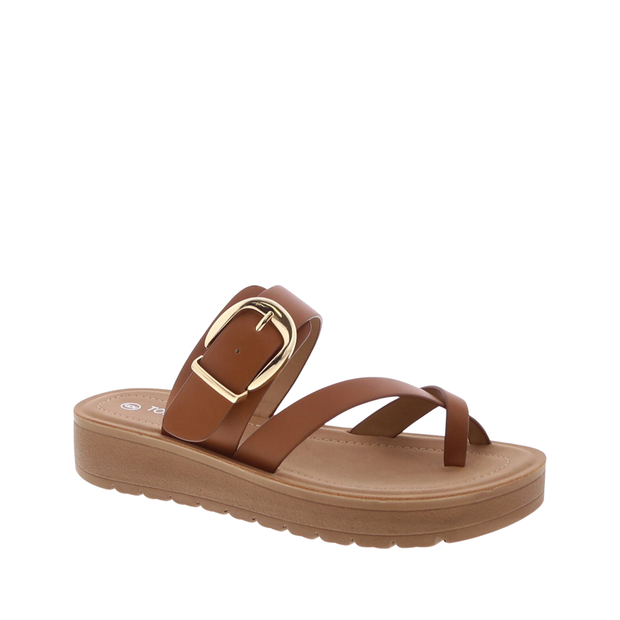 X-Strap Buckle Slip-On Sandal (TAN)