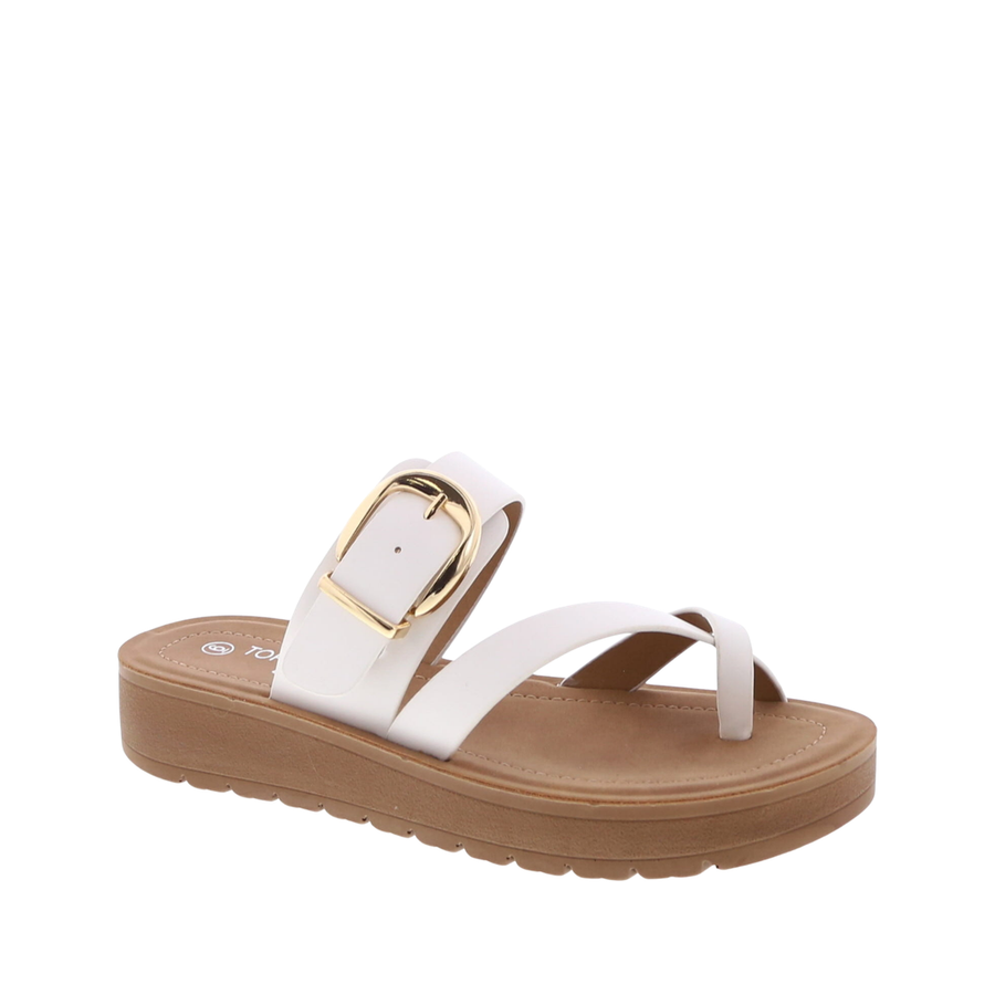 X-Strap Buckle Slip-On Sandal (WHITE)