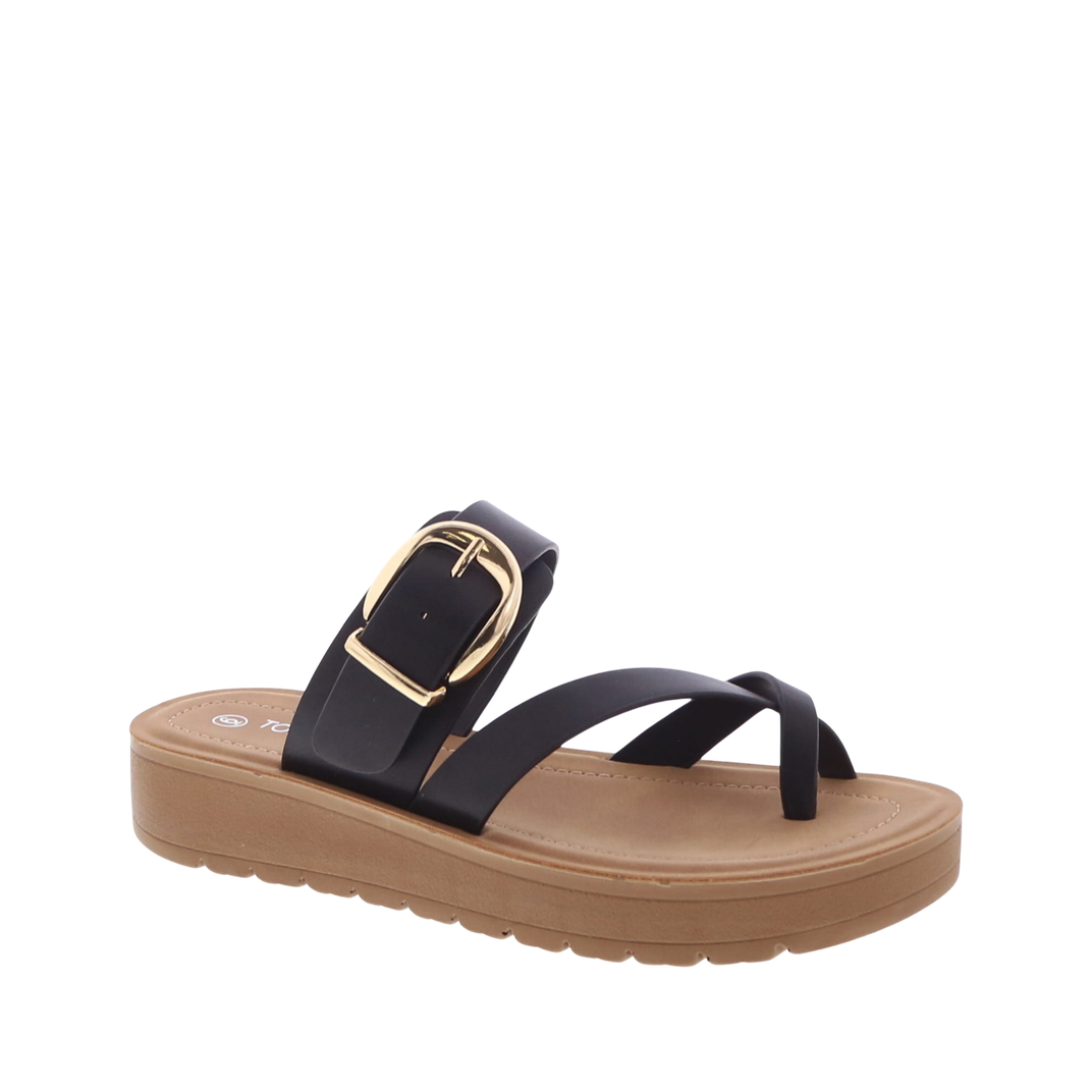 X-Strap Buckle Slip-On Sandal (BLACK)
