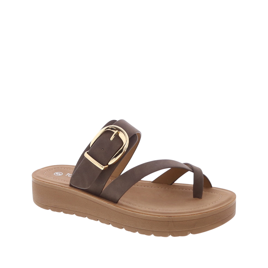 X-Strap Buckle Slip-On Sandal (MOCHA)