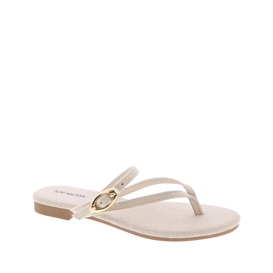 Slim Strap Buckled Flip-Flop Sandal (BEIGE)
