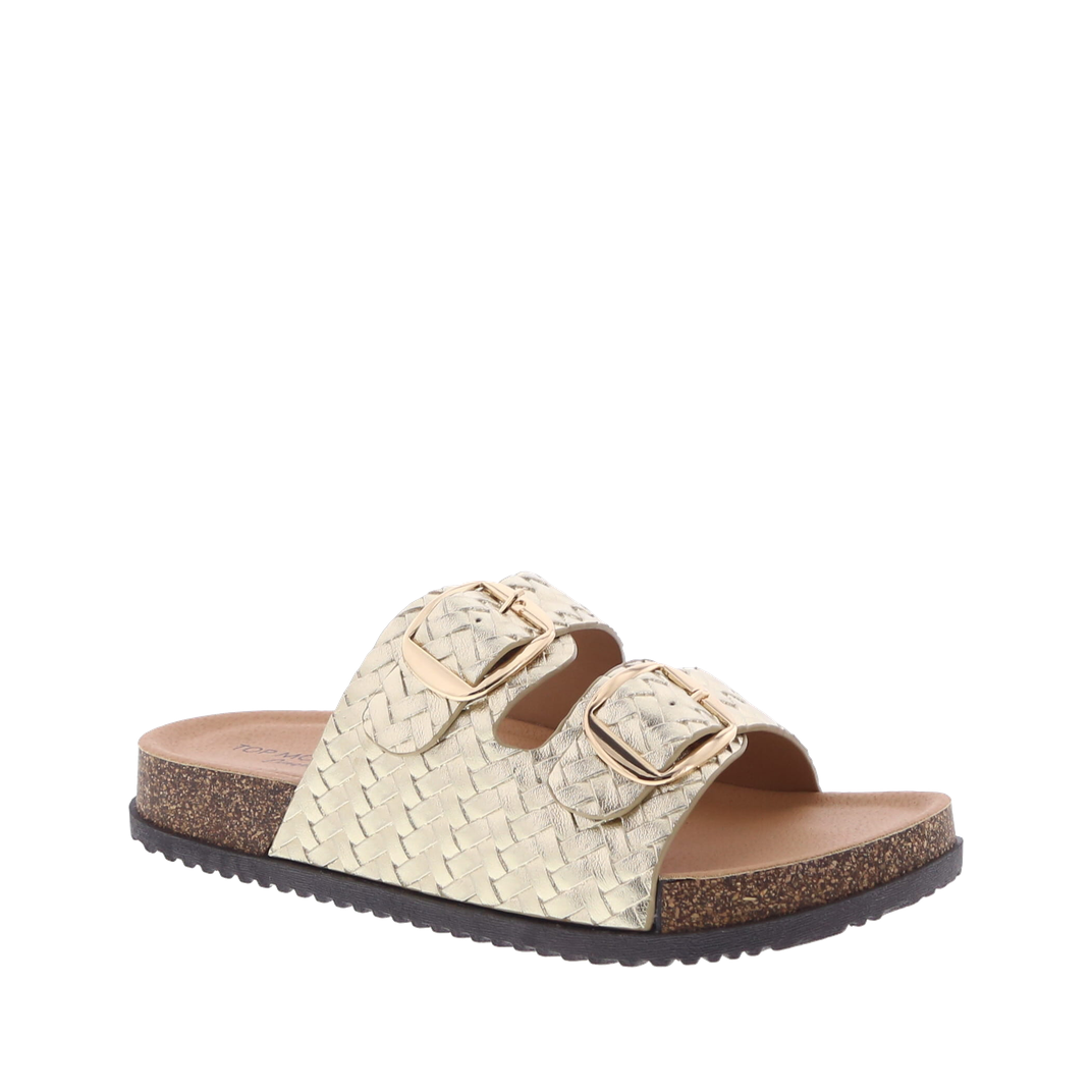 2Buckle Woven Slip-On Sandal (GOLD)
