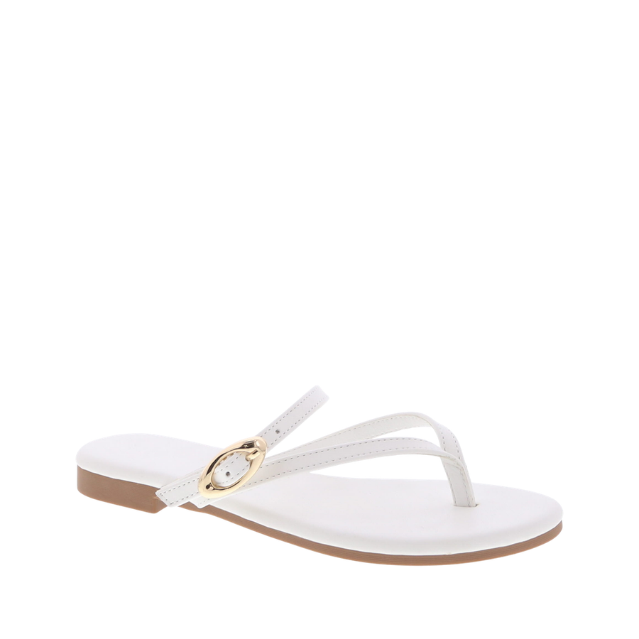 Slim Strap Buckled Flip-Flop Sandal (WHITE)
