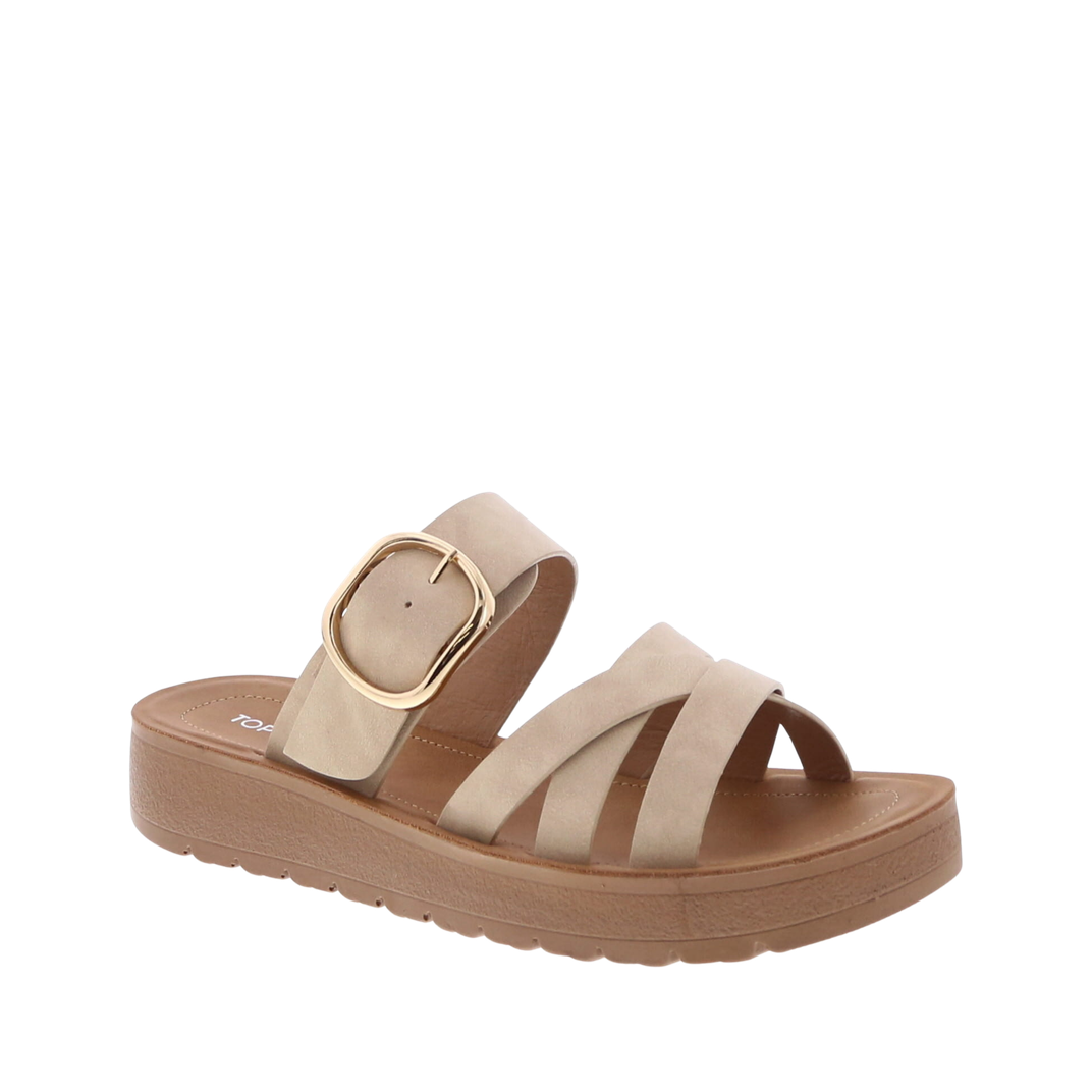 Big Buckle Strappy Sandal (BEIGE)
