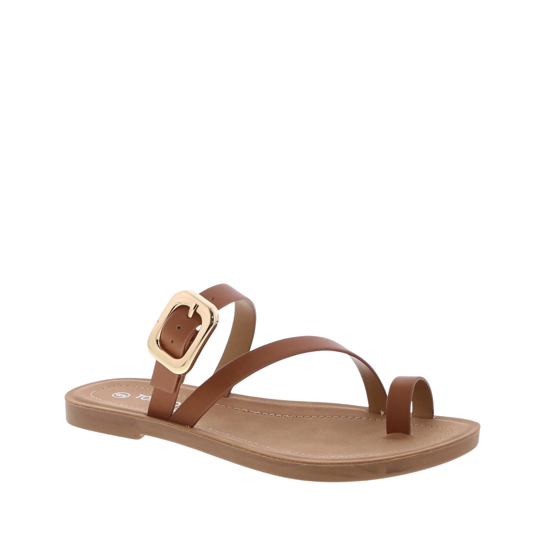 Rectangle Buckle Slim Strap Sandal (TAN)