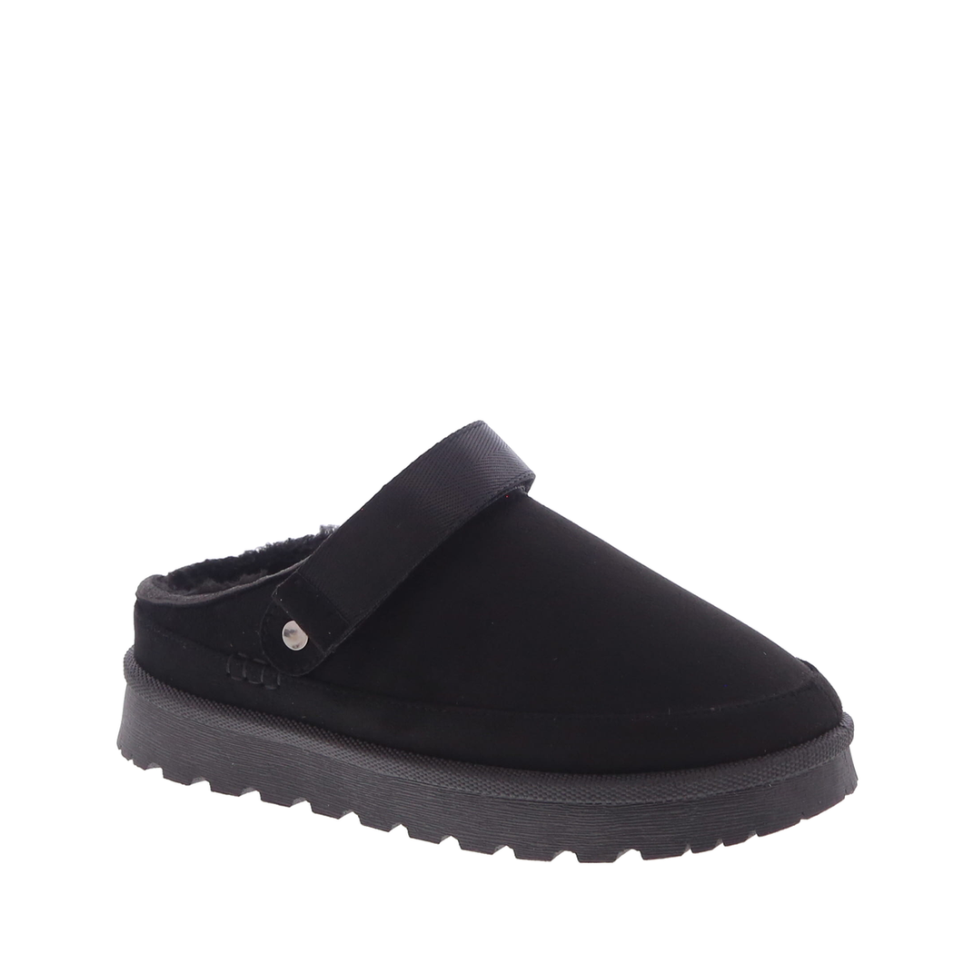 Faux Fur Lined Clog Slipper w/Strap (BLACK)