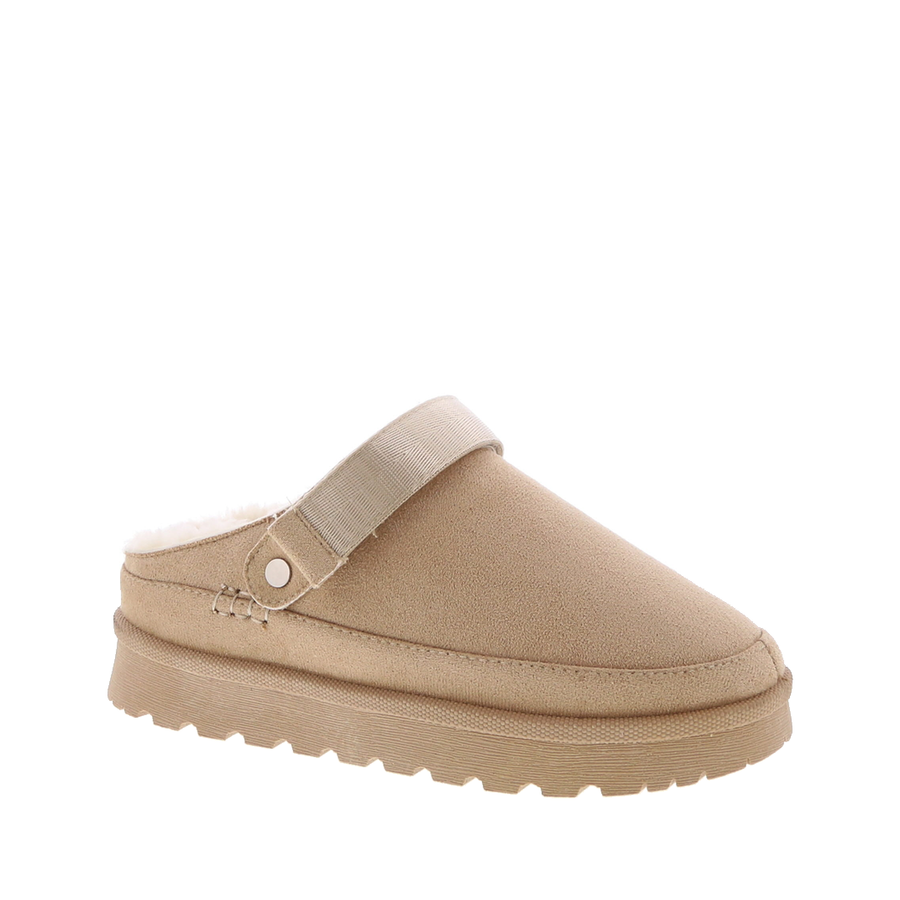 Faux Fur Lined Clog Slipper w/Strap (SAND)