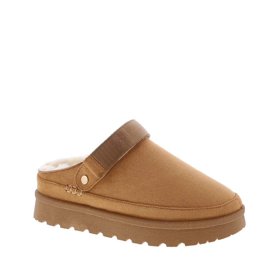 Faux Fur Lined Clog Slipper w/Strap (TAN)