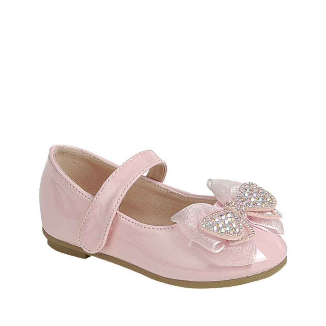 Tulle Rhinestone Bow Toddler Dress Flat (PINK)