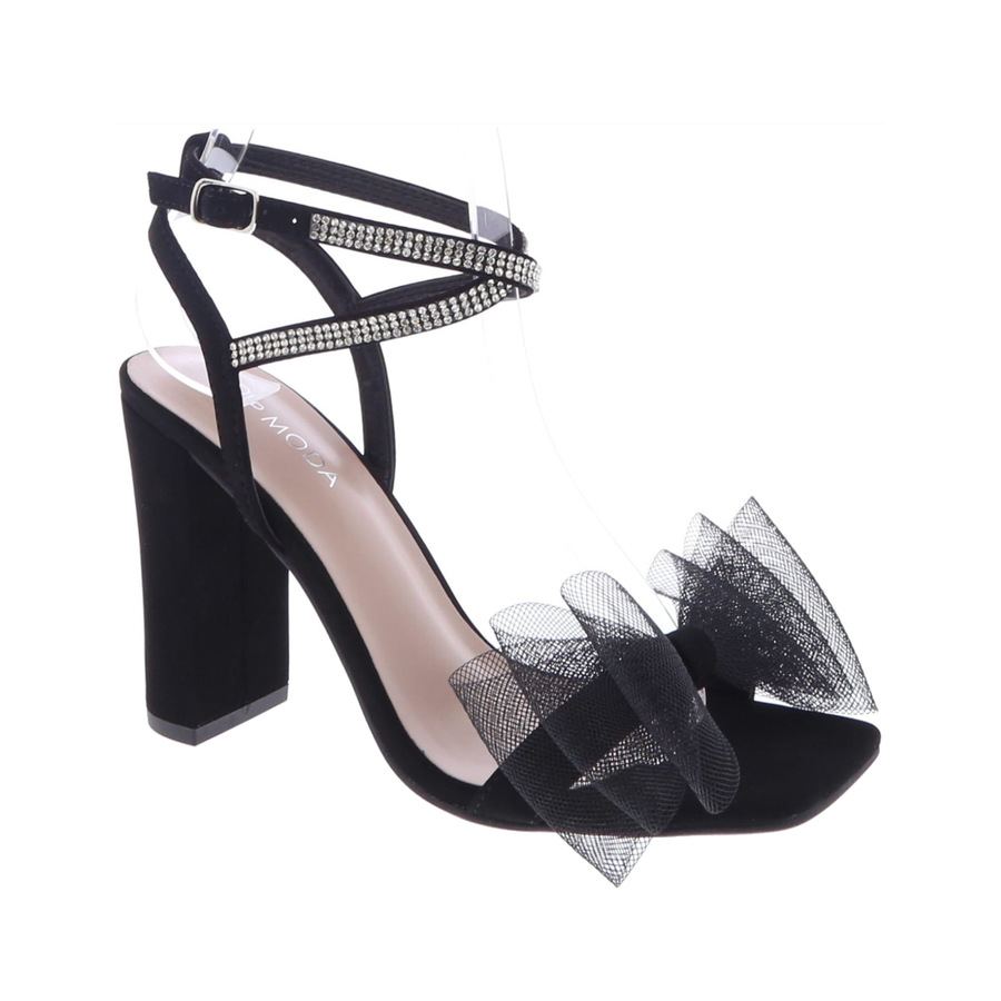 Tulle Bow Cross Strap Dress Shoe (BLACK)