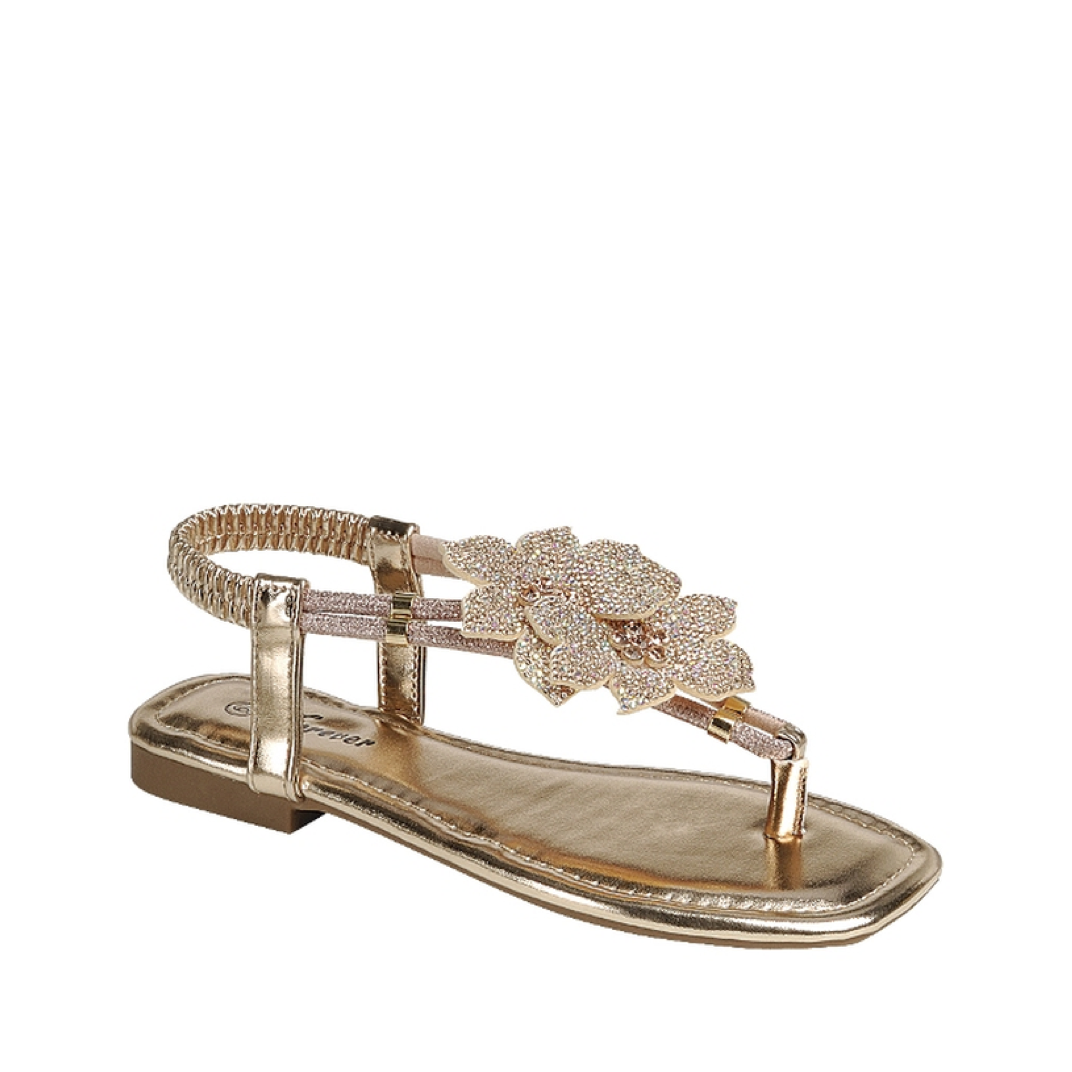Rhinestone Glam T-Strap Sandal (ROSE GOLD)