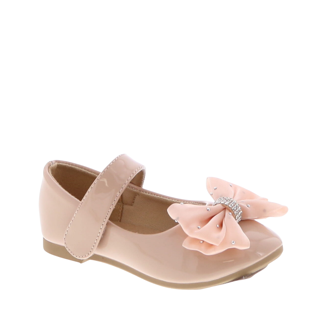 Tulle Rhinestone Bow Toddler Dress Flat (NUDE)