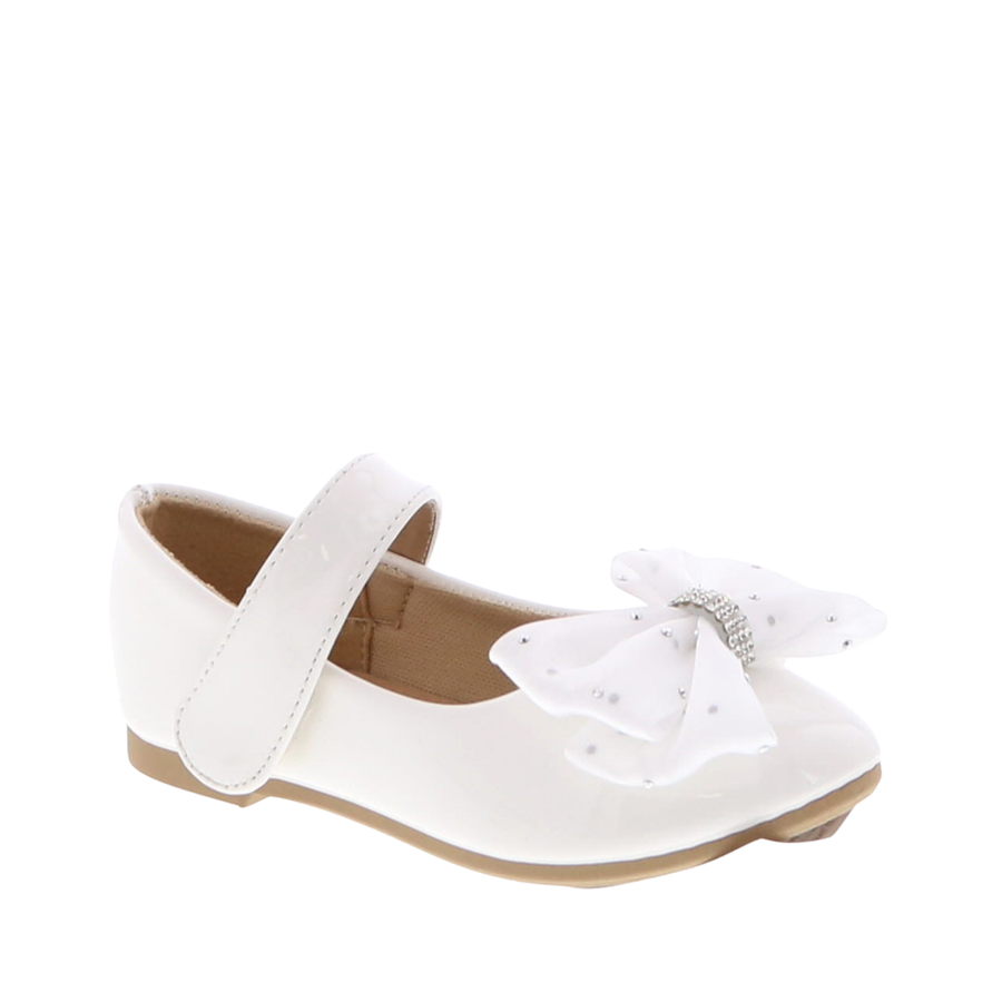 Tulle Rhinestone Bow Toddler Dress Flat (WHITE)