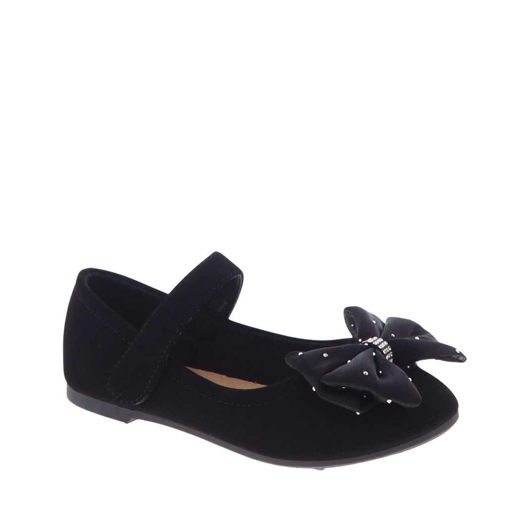 Tulle Rhinestone Bow Kids Dress Flat (BLACK)