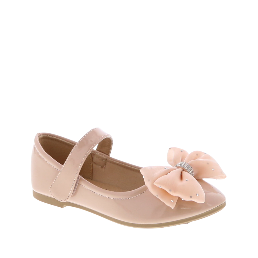 Tulle Rhinestone Bow Kids Dress Flat (NUDE)