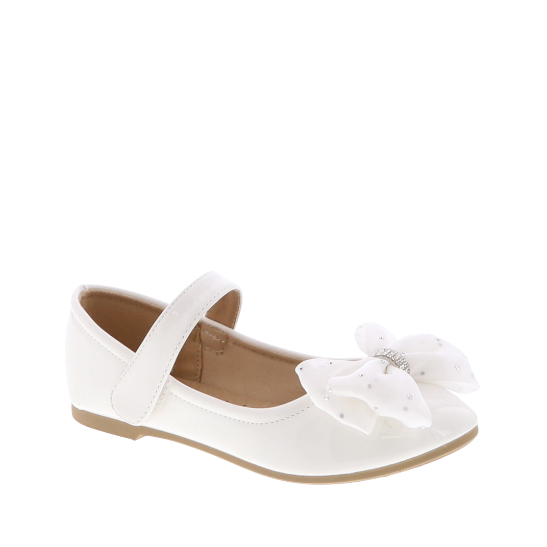 Tulle Rhinestone Bow Kids Dress Flat (WHITE)