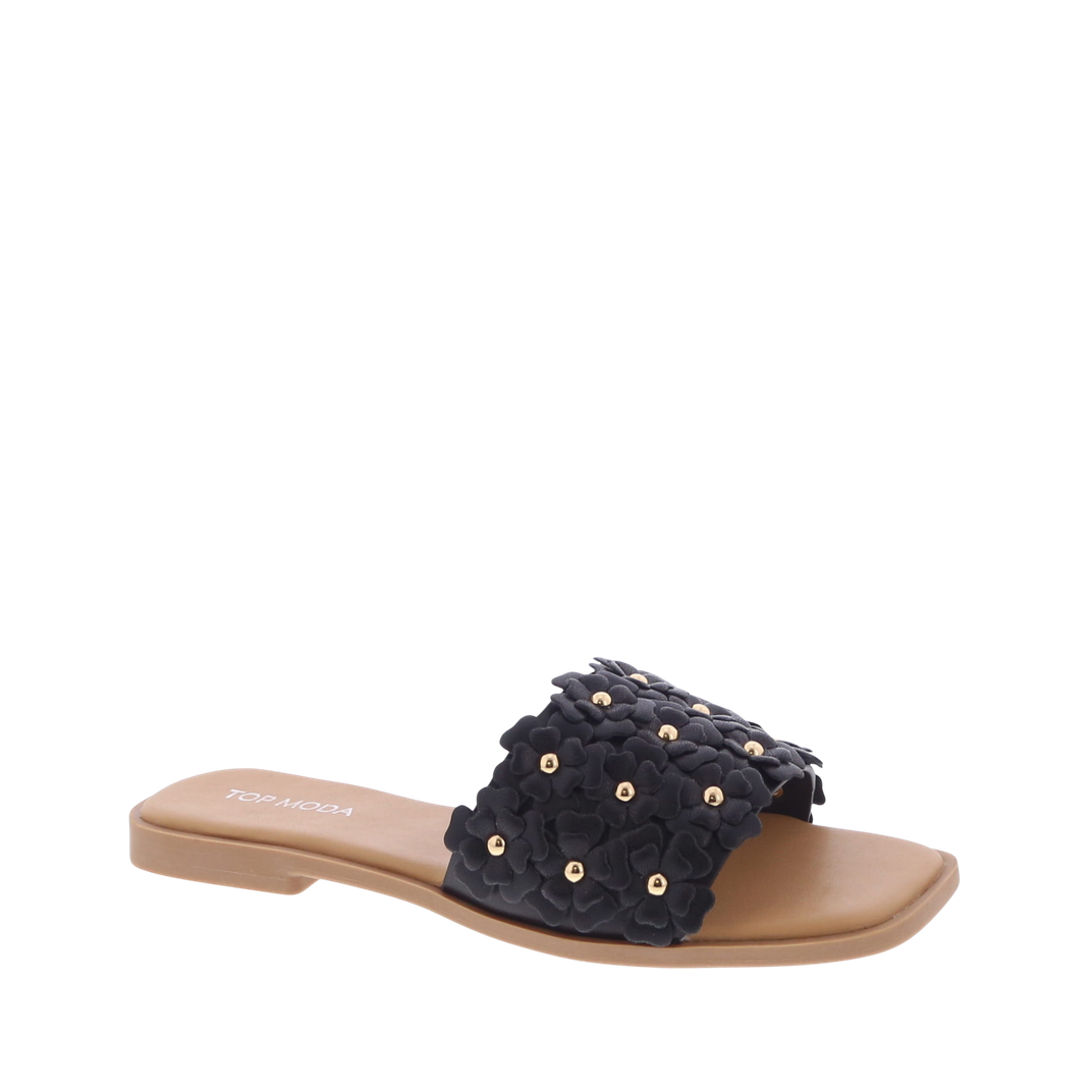 3D Flower Sli-On Sandal (BLACK)