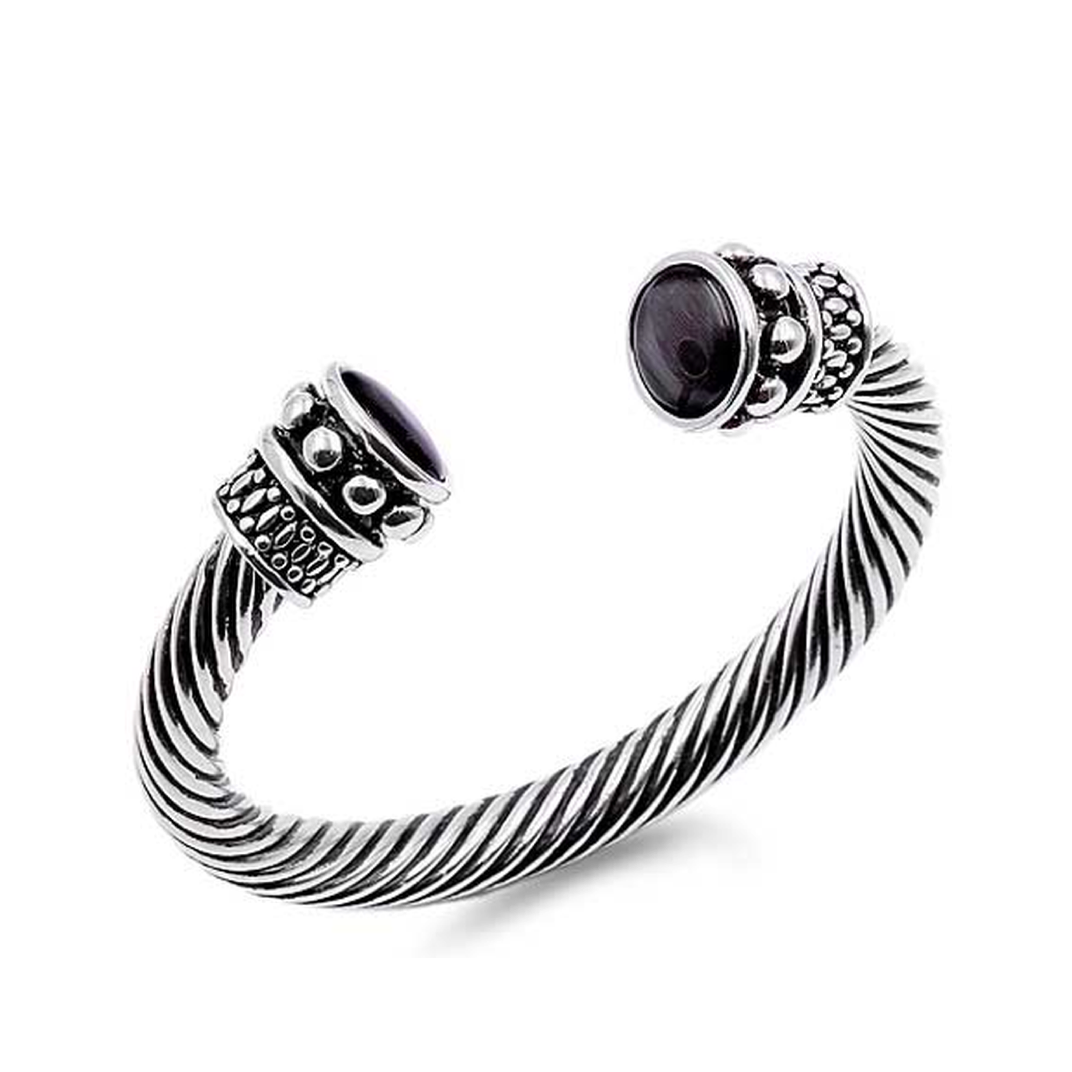 Rhodium Black Cats Eye Cable bracelet