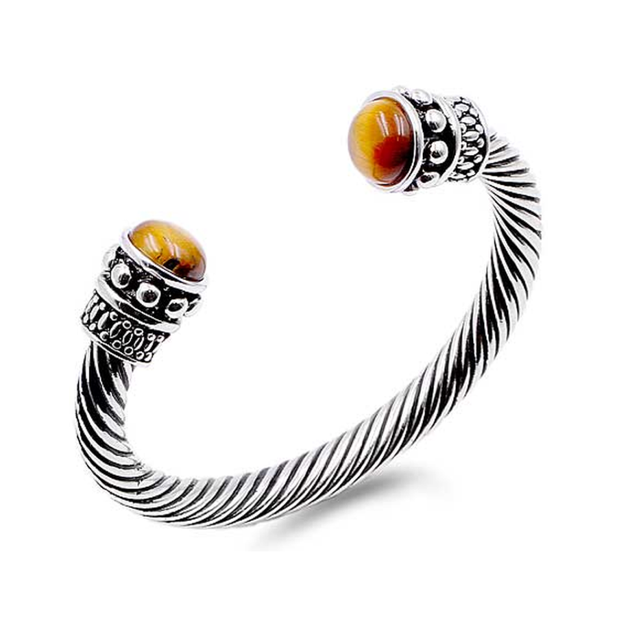 Rhodium Tigers Eye Cable Bracelet