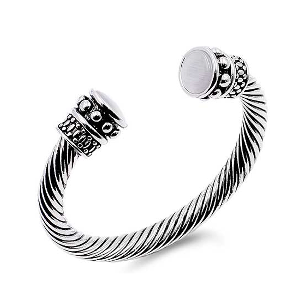 Rhodium White Cats Eye Cable Bracelet