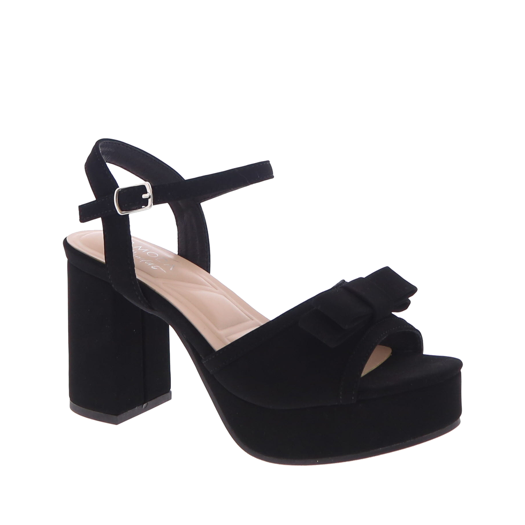 Bow Peep-Toe Platform Dress Sandal (BLACK)