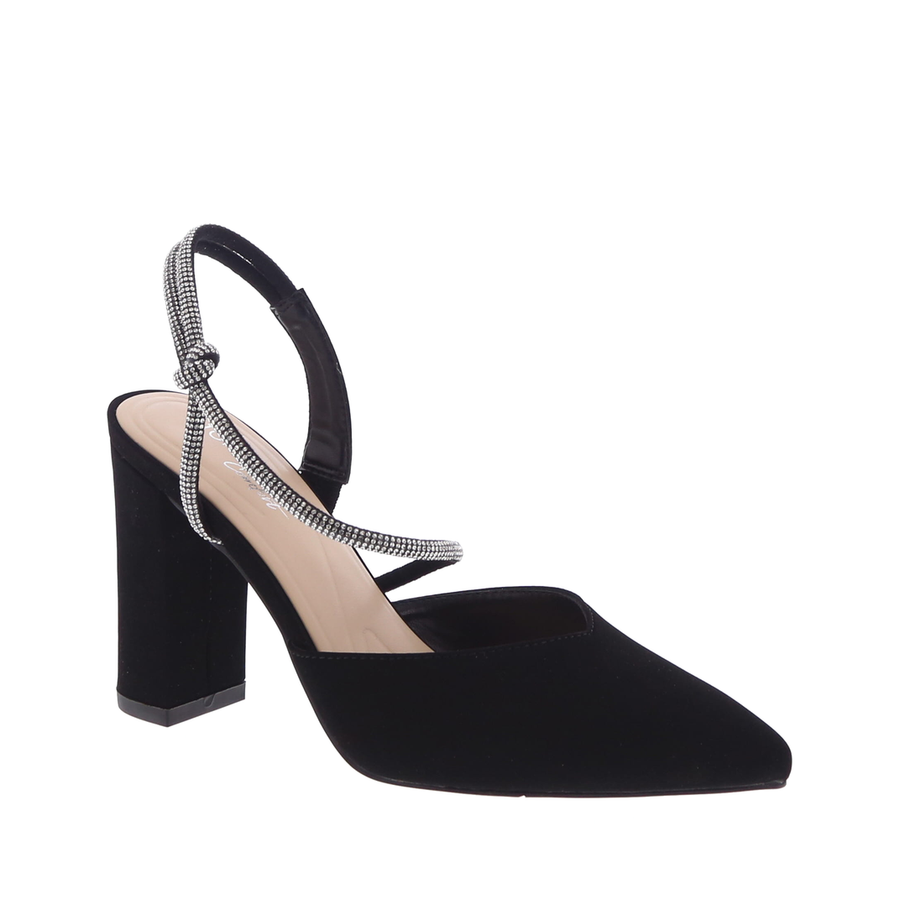 Rhinestone Knotted Slingback Comfort Pump (BLACK)