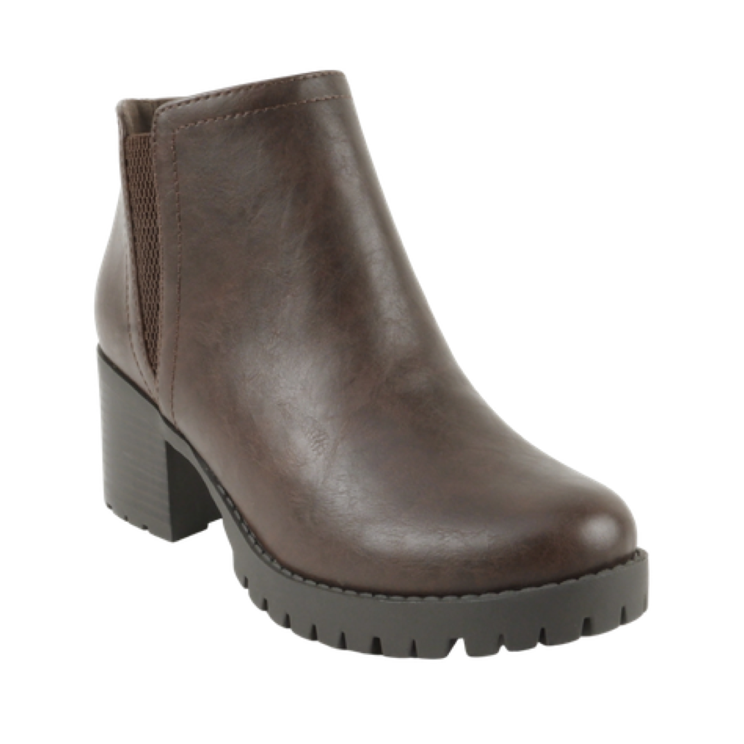 Mid Heel Slip-on Bootie (BROWN)