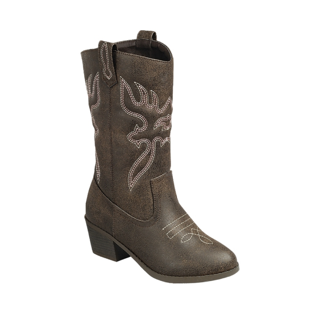 Embroidered Western Kids Boot (BROWN)