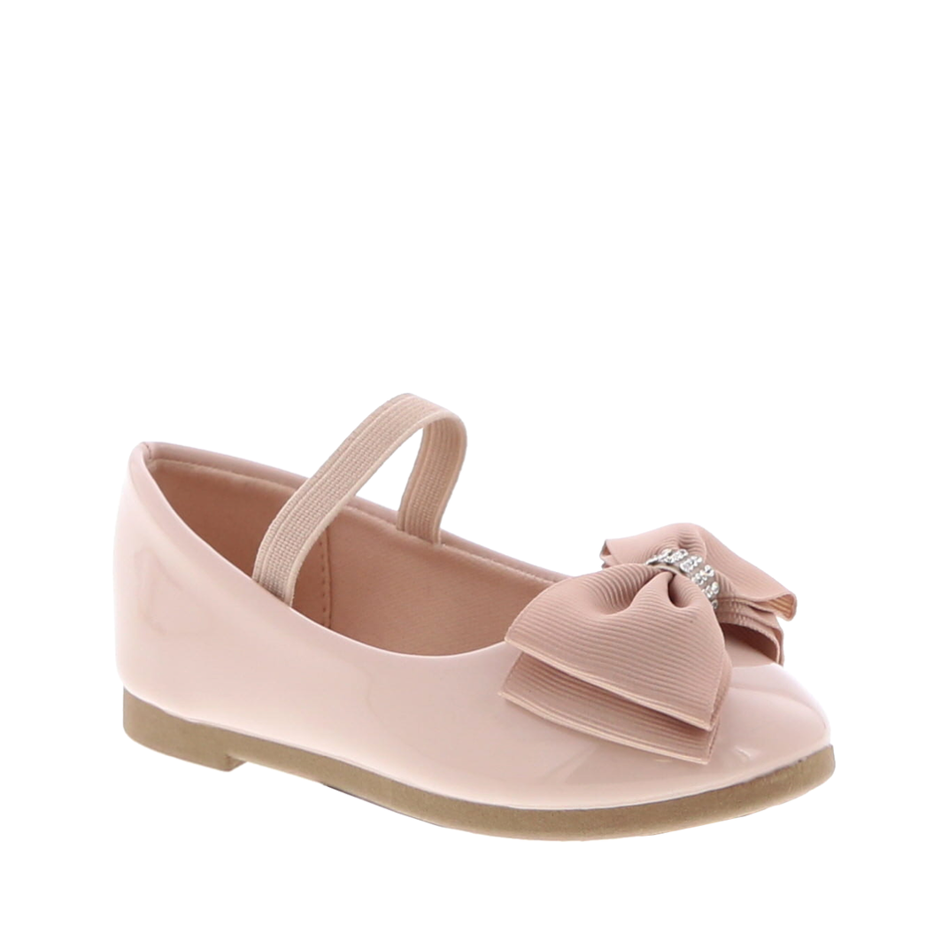 Fabric Bow Elastic Toddler Dress Flat (NUDE)